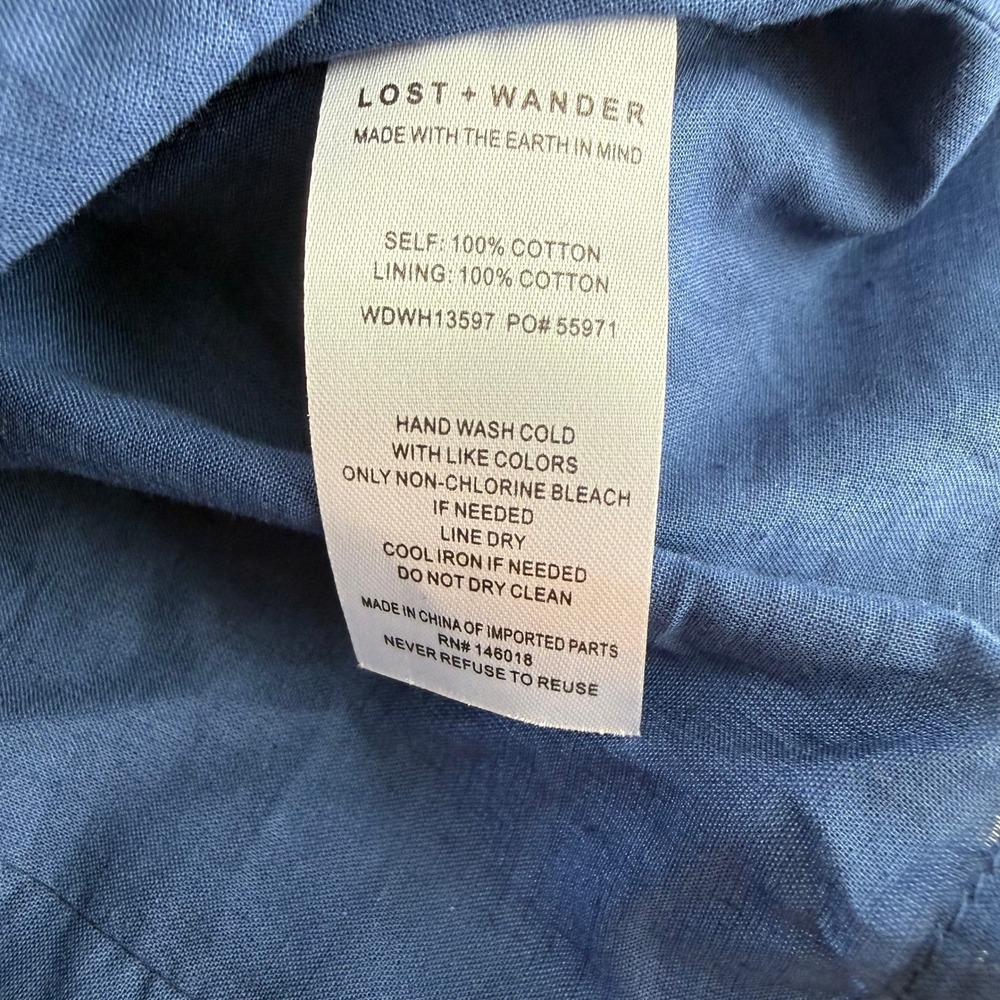 LOST + WANDER‎ Navy Blue White Trim Smocked Back Mini Dress Size Medium - Picture 7 of 9